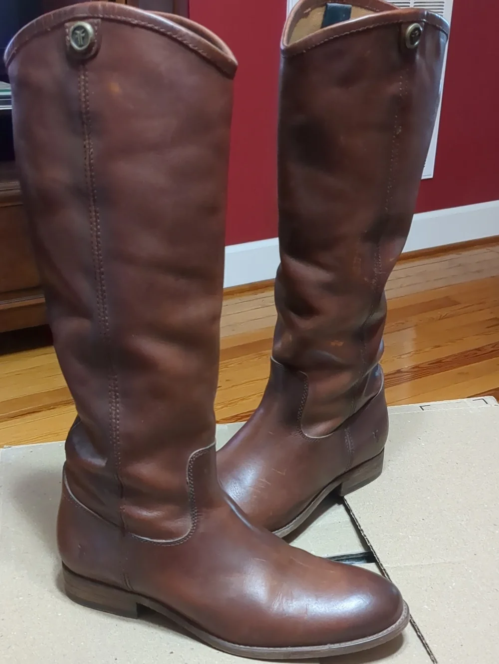 Frye Melissa Brown Leather Knee-High Riding Boots - Women